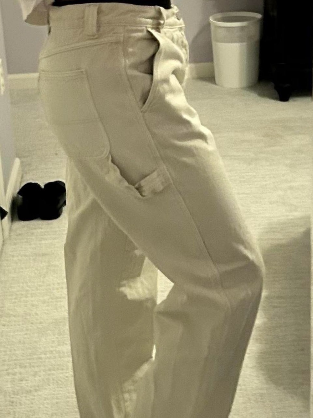 Beige Carpenter Pants - Casual Wide-Leg Workwear